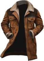 Vintage Suede Pocket Plush Reversed Collar Mens Outdoor Jacket Coat Retro Top