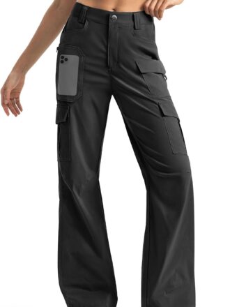 Women's-Cargo-Hiking-Pants-High-Waisted Wide Leg Water Resistance Lightweight Stretch for Work Casual Outdoor