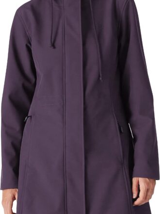 Women's Lightweight Waterproof Fleece Lined Hooded Softshell Rain Jacket, Warm Windbreaker Long Coat