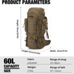 60L Military Internal Frame Backpack for Hiking,Camping,Hunting,Rucksack Backpack with Rain Cover - Image 2