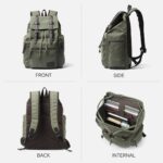 Vintage Canvas Backpack for Men Olive Green Rucksack Fit 15.6 inch Laptop Retro Flap Daypack for Casual Hiking Travel Commute - Image 2