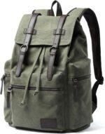 Vintage Canvas Backpack for Men Olive Green Rucksack Fit 15.6 inch Laptop Retro Flap Daypack for Casual Hiking Travel Commute
